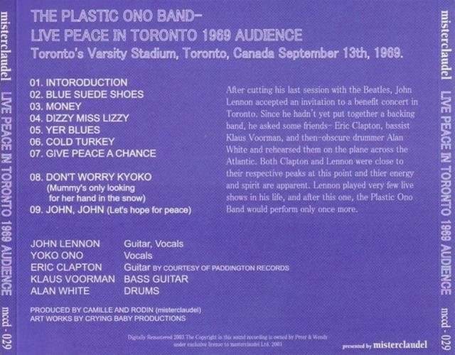 MCCD-029 - Live Peace In Toronto 1969 Audience