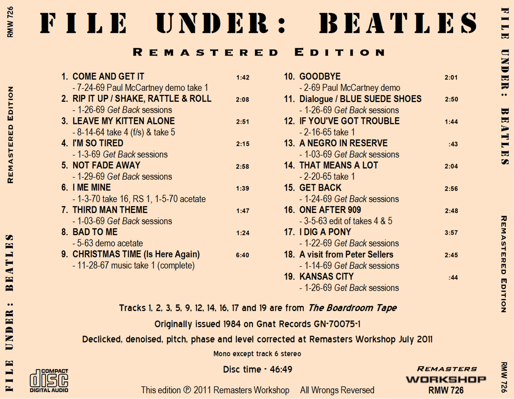 RMW-726 - File Under - Beatles. Remastered Edition