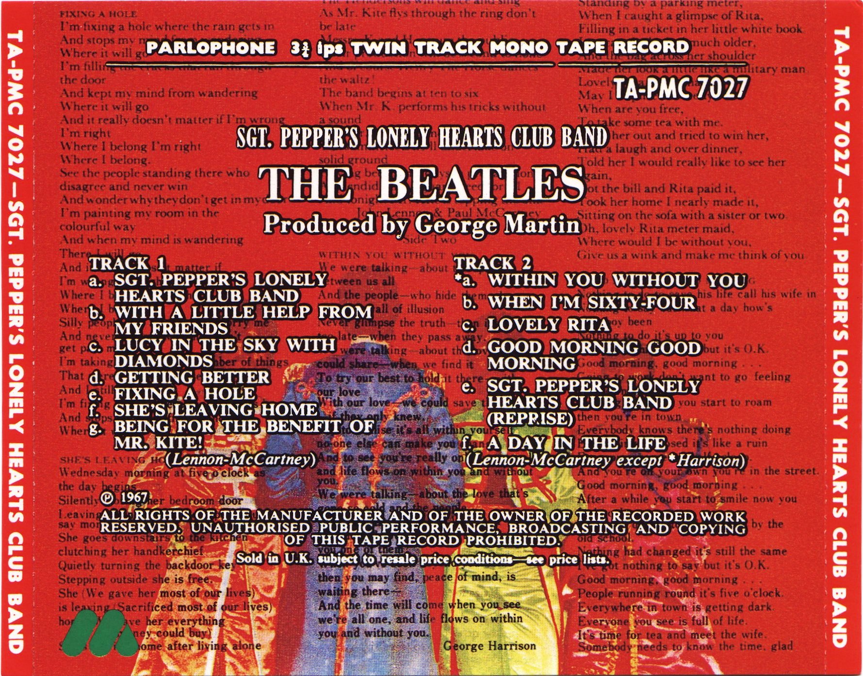 Sgt. Pepper's Lonely Hearts Club Band (Twin Track Mono Tape Record, TA-PMC 7027)